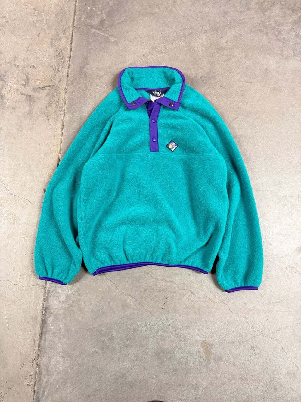 Vintage Woolrich Signet Gear Teal & Purple Fleece Snap Pullover Jacket